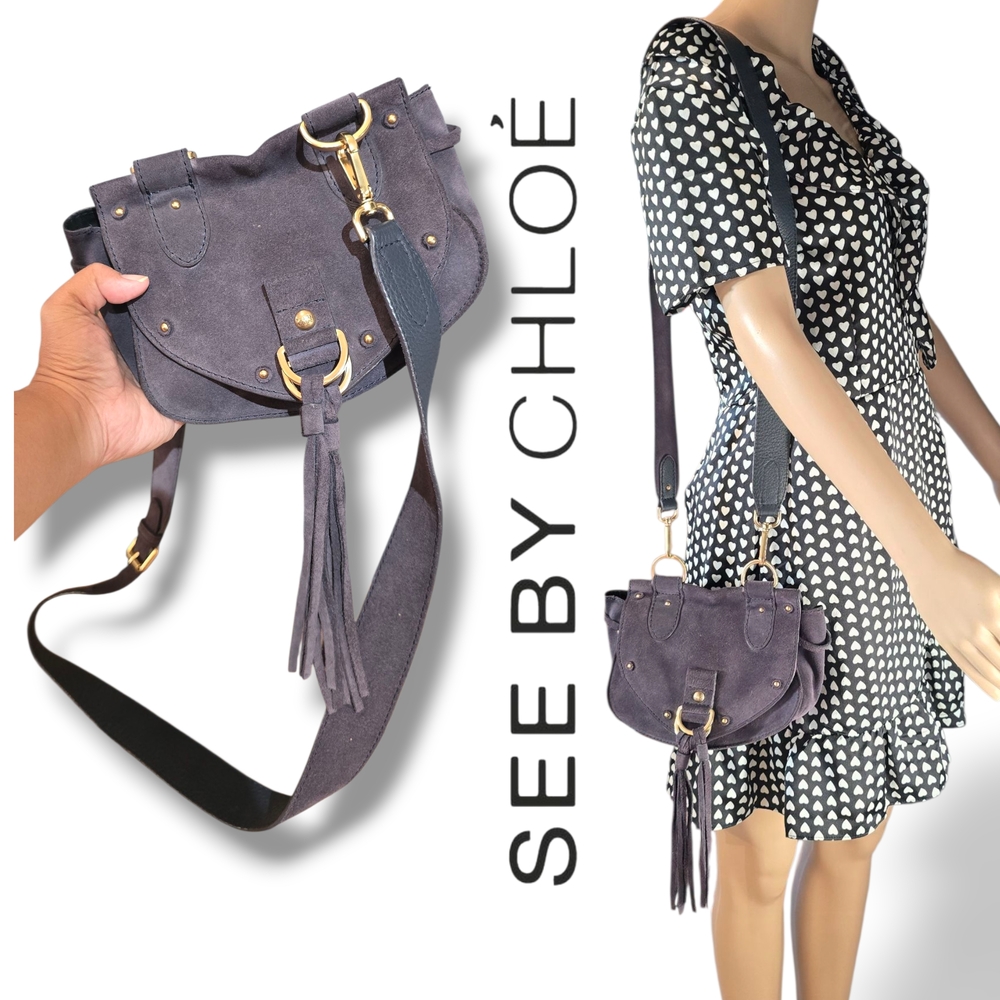 See By Chloe Gray/Black Soft Suede Shoulder Bag